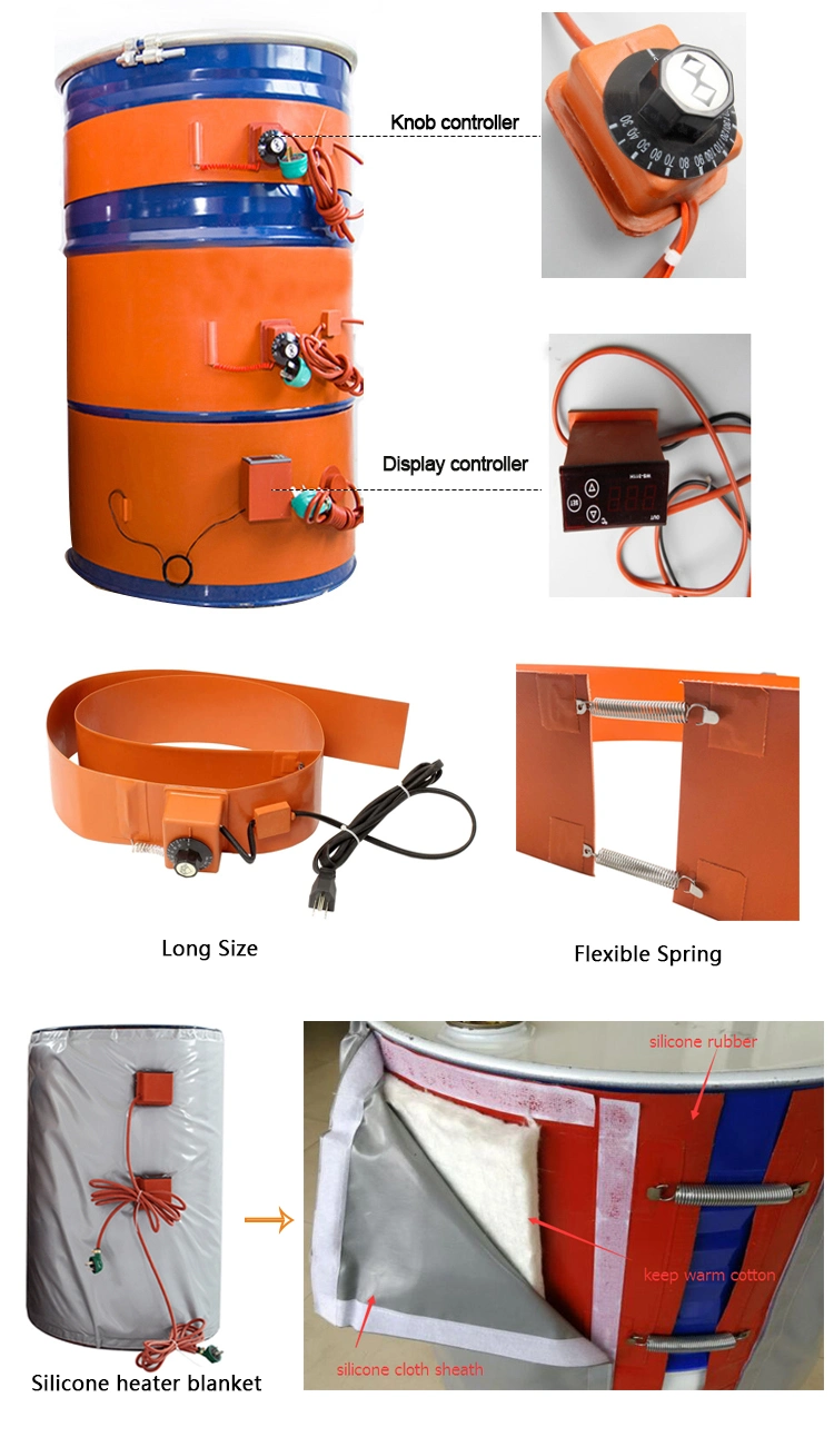 Customized 20L 50L 60L 200L Silicone Rubber Barrel Heating Blanket Drum Heater Jacket